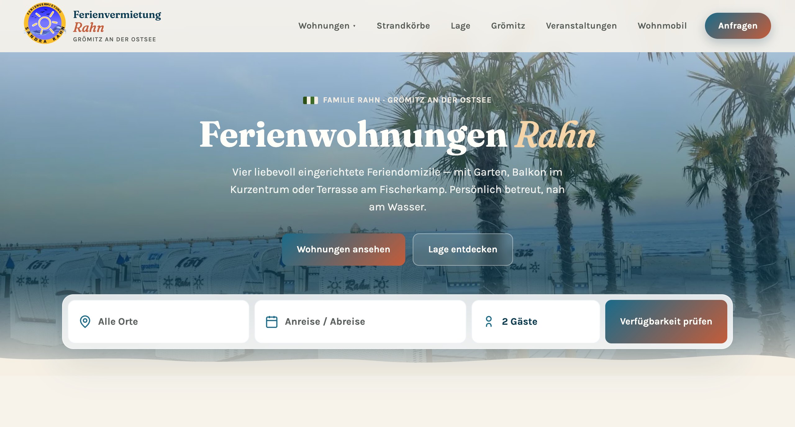 Screenshot der Website Ferienvermietung Rahn in Grömitz
