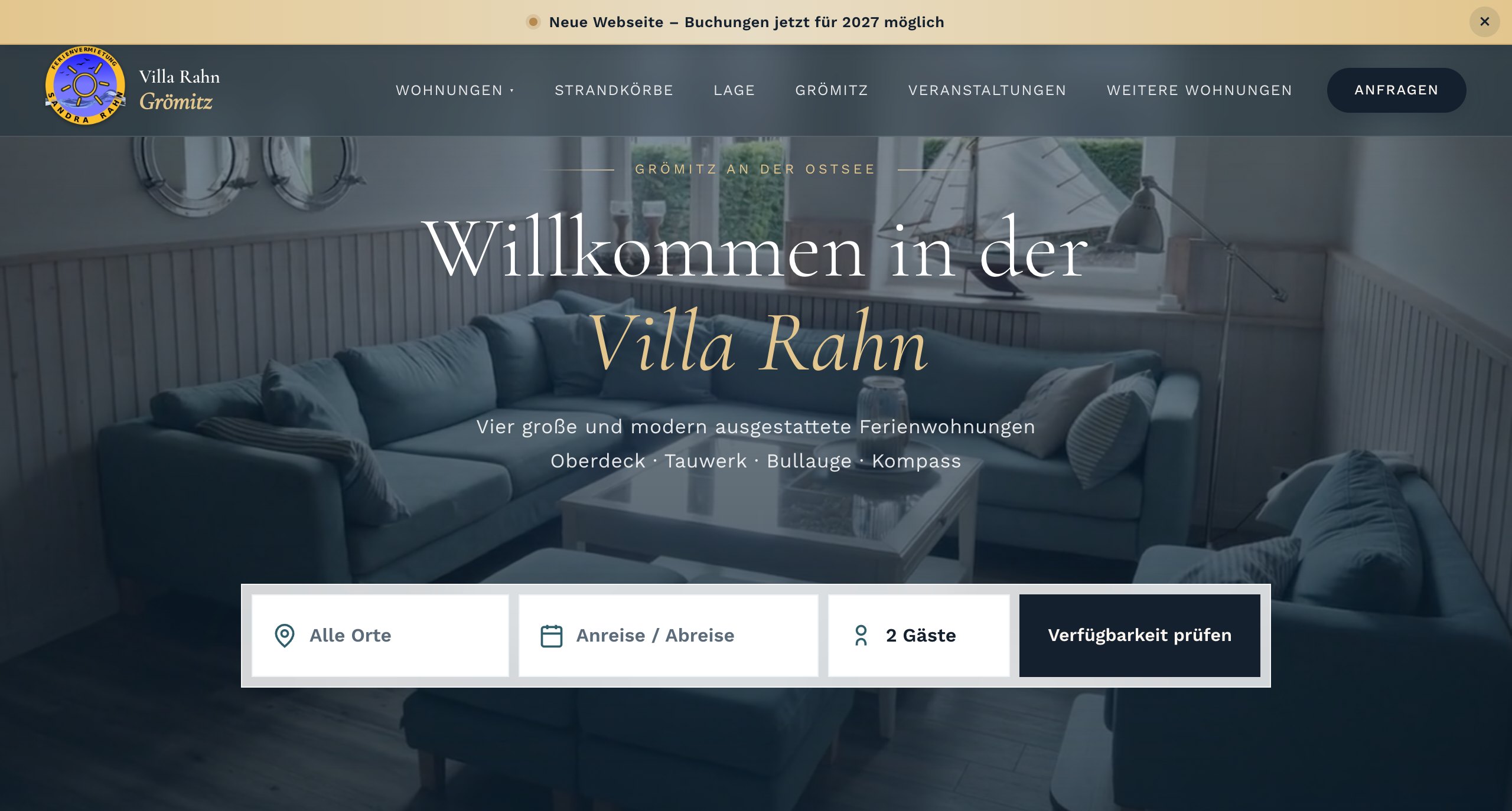 Screenshot der Website Villa Rahn in Grömitz
